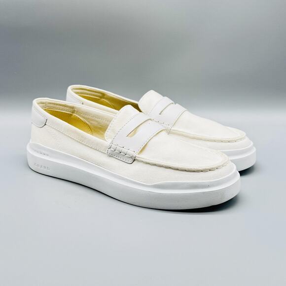 Cole Haan Shoes Womens 9 White Canvas Penny Loafers Grand 360 Slip On NEW - Picture 2 of 10